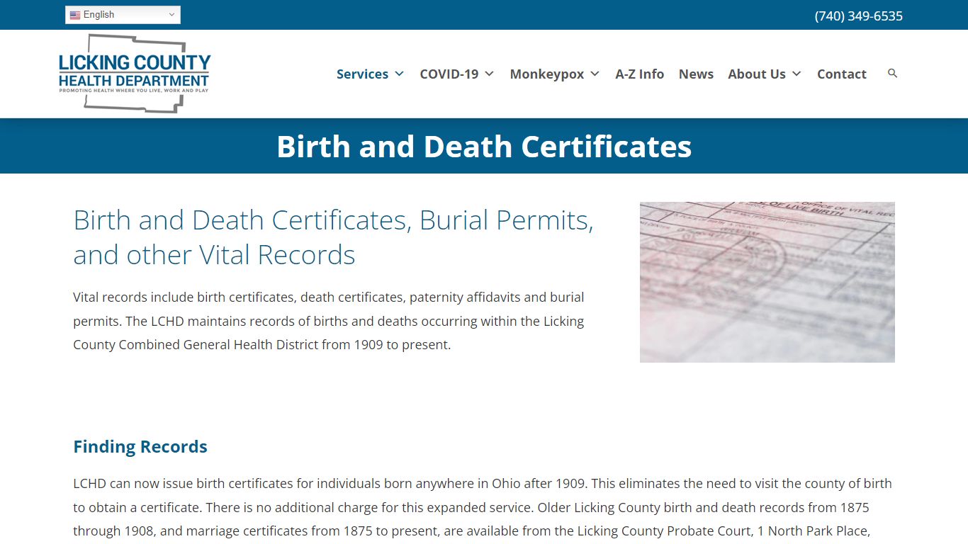 Birth and Death Certificates - Licking County Health Department